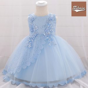 Summer Party Dress For Baby Girl – 4 Layer (Sky Blue)