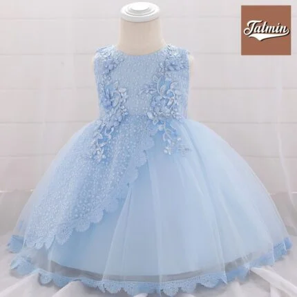 Summer Party Dress For Baby Girl – 4 Layer (Sky Blue)