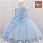 Summer Party Dress For Baby Girl – 4 Layer (Sky Blue)
