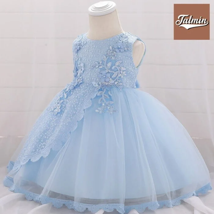 Summer Party Dress For Baby Girl – 4 Layer (Sky Blue)