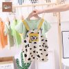 Cartoon Cow Romper, Short-Sleeved Overalls (Green Color)