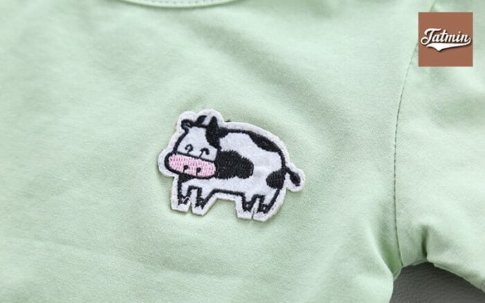 Cartoon Cow Romper, Short-Sleeved Overalls (Green Color)