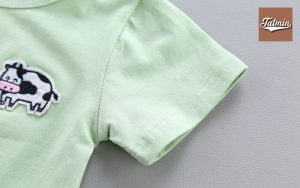 Cartoon Cow Romper, Short-Sleeved Overalls (Green Color)