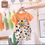Cartoon Cow Romper, Short-Sleeved Overalls (Orange Color)
