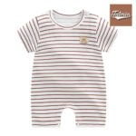 One Piece Rompar, Rampar Cotton baby onesies summer short-sleeved 2021 new romper cartoon romper baby clothes newborn clothes - Khaki Stripes