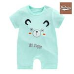 One Piece Rompar, Rampar Cotton baby onesies summer short-sleeved 2021 new romper cartoon romper baby clothes newborn clothes - Light Green Bear