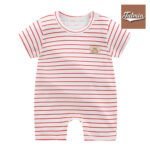 One Piece Rompar, Rampar Cotton baby onesies summer short-sleeved 2021 new romper cartoon romper baby clothes newborn clothes - Red Stripes