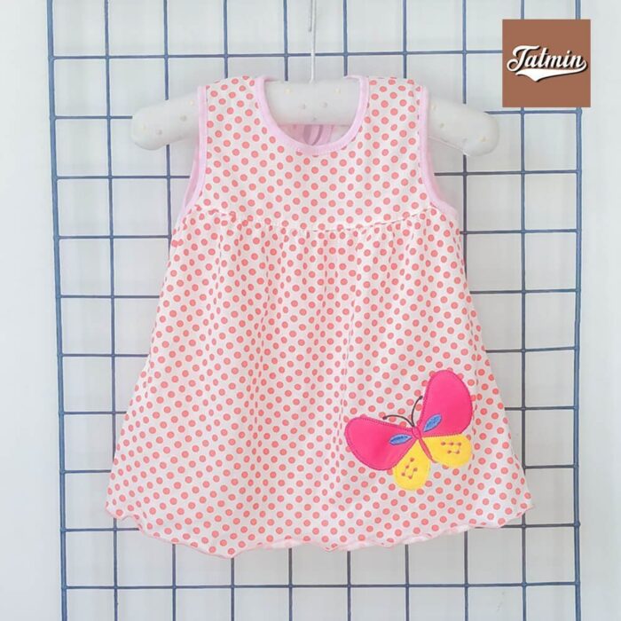 Summer Frock For Baby Girl 0-18 month Free Size (Orange Dot Butterfly)