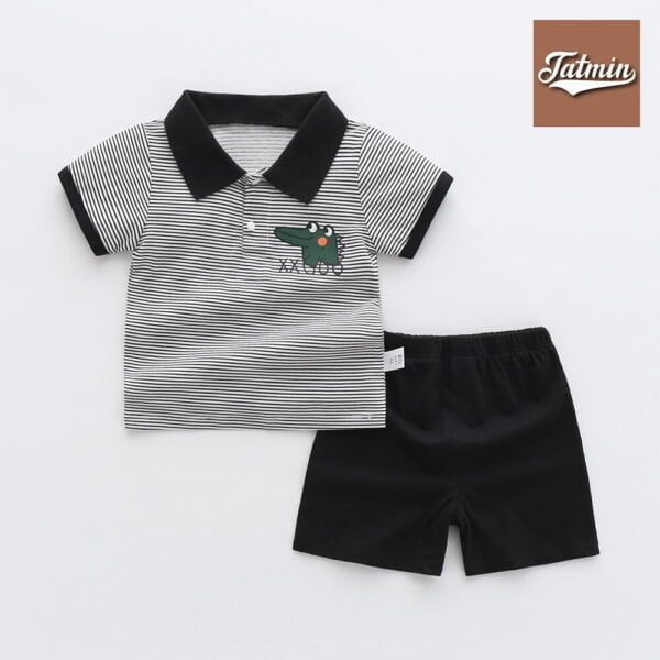 Summer T-shirt Pant Set Summer Baby Short-Sleeved (Black Crocodile)