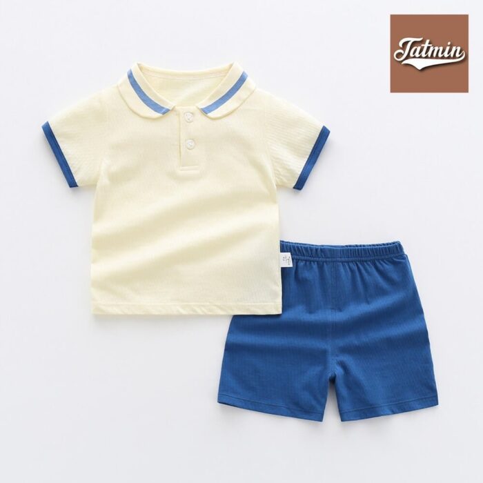 Summer T-shirt Pant Set Summer Baby Short-Sleeved (Blue Collar)