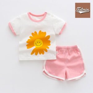 Summer T-shirt Pant Set Summer Baby Short-Sleeved (Pink Flower)