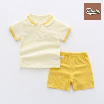 Summer T-shirt Pant Set Summer Baby Short-Sleeved (Yellow Collar)