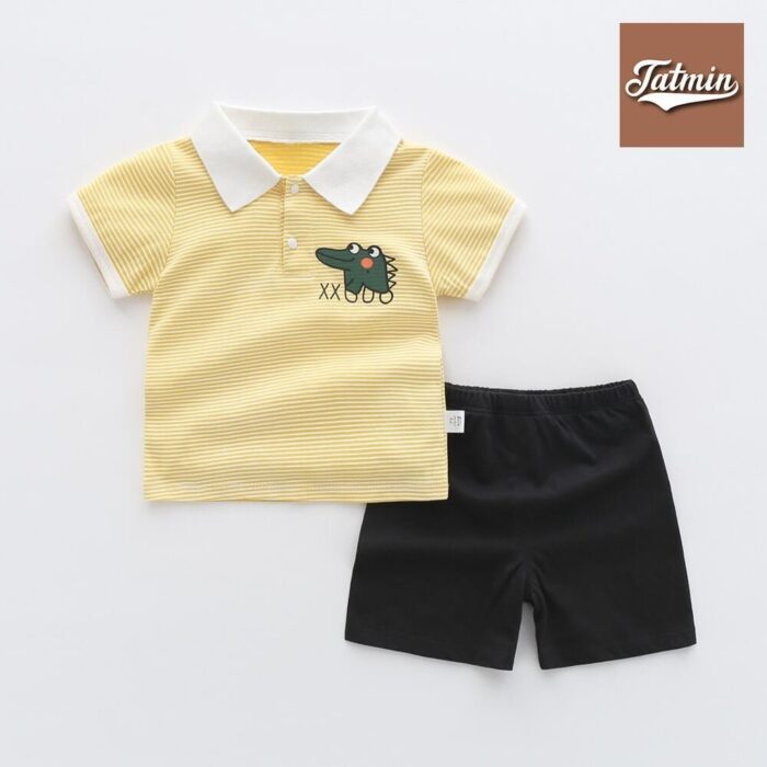 Summer T-shirt Pant Set Summer Baby Short-Sleeved (Yellow Crocodile)