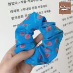 Blue Lychee Georgette fabric hair scrunchie scrunchies ponytail holder scrunchy