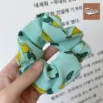 Cyan Fruit Georgette fabric hair scrunchie scrunchies ponytail holder scrunchy