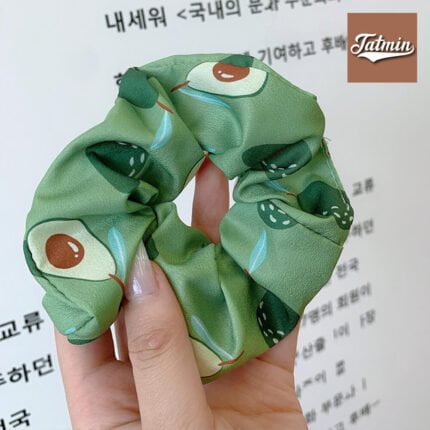 Green Avocado Georgette fabric hair scrunchie scrunchies ponytail holder scrunchy
