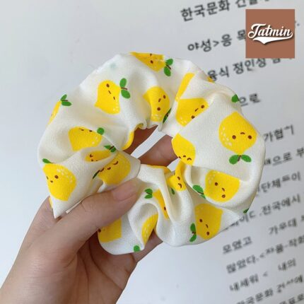 Orange White Fruit Georgette fabric hair scrunchie scrunchies ponytail holder scrunchy