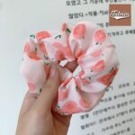 Pink Cherry Georgette fabric hair scrunchie scrunchies ponytail holder scrunchy