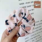 Pink Fruit Georgette fabric hair scrunchie scrunchies ponytail holder scrunchy