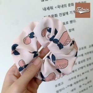 Pink Fruit Georgette fabric hair scrunchie scrunchies ponytail holder scrunchy