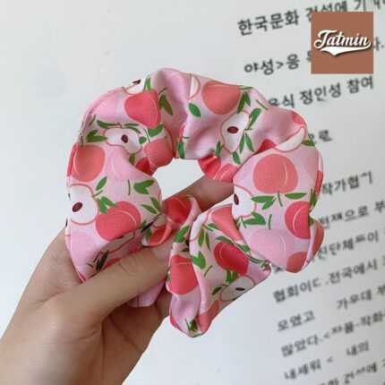Pink Peach Georgette fabric hair scrunchie scrunchies ponytail holder scrunchy