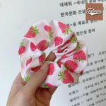 Pink Strawberry Georgette fabric hair scrunchie scrunchies ponytail holder scrunchy