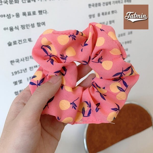 Red Apricots Georgette fabric hair scrunchie scrunchies ponytail holder scrunchy