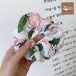White Fruit Georgette fabric hair scrunchie scrunchies ponytail holder scrunchy