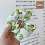 White Kiwi Georgette fabric hair scrunchie scrunchies ponytail holder scrunchy