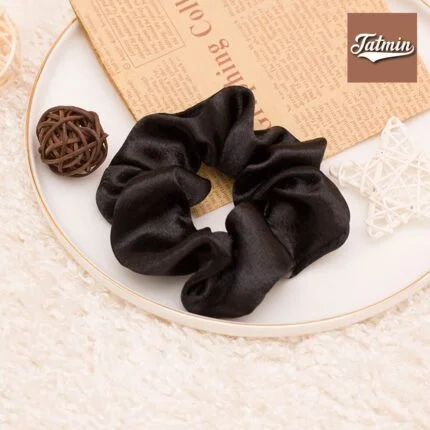 Black Satin Silk Scrunchies for hair, Satin Hair Ties Ponytail Holder