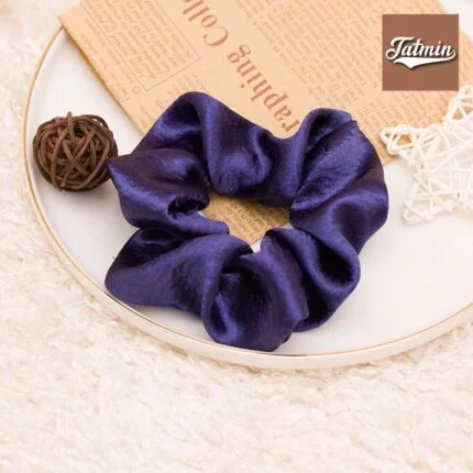 Dark Blue Satin Silk Scrunchies for hair, Satin Hair Ties Ponytail Holder