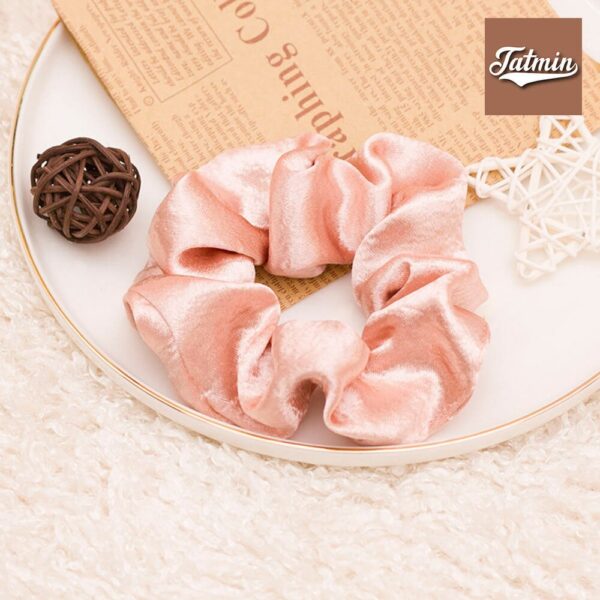 Leather Pink Satin Silk Scrunchies for hair, Big Hair Scrunchies