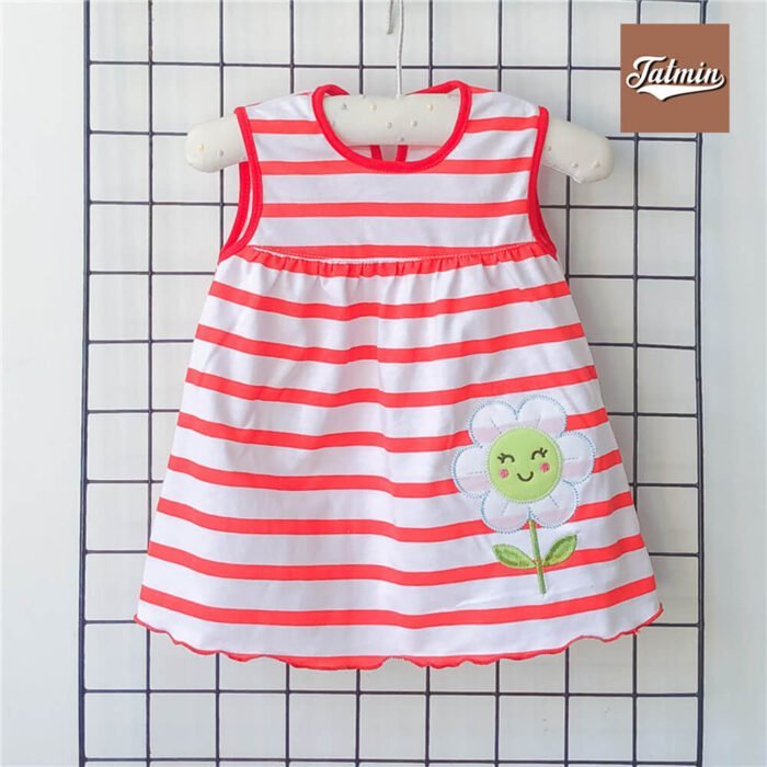 Summer Frock For Baby Girl (Red Stripped Flower)