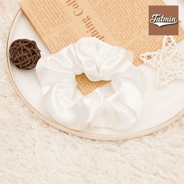 White Satin Silk Scrunchies for hair, Big Hair Scrunchies