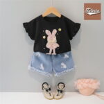 Short Sleeve Set Band Pants Set (Little Girl Black)