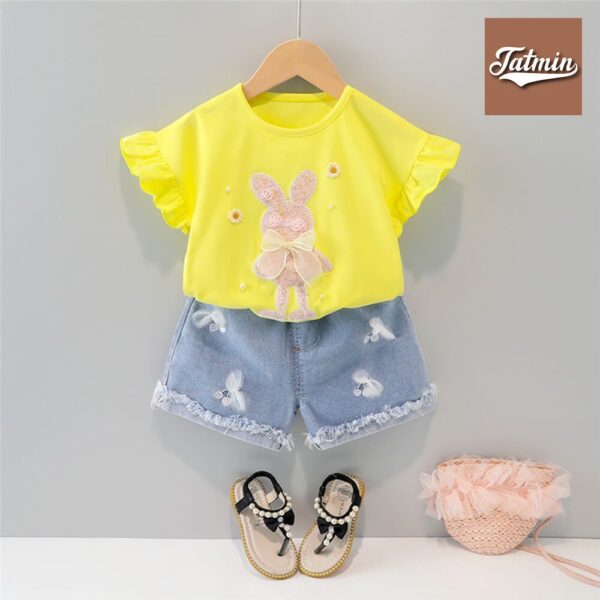 Short Sleeve Set Band Pants Set For Baby Girl (Little Girl Yellow)