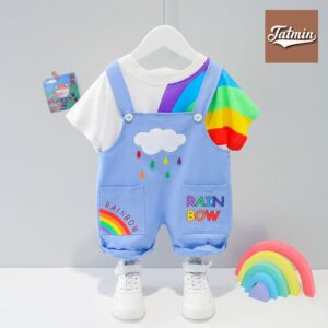 Short Sleeve Set Rainbow Romper For Baby Girl and Boys