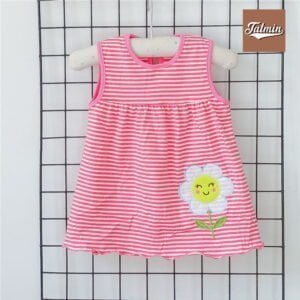 Summer Frock For Baby Girl (Deep Red Stripped Flower)