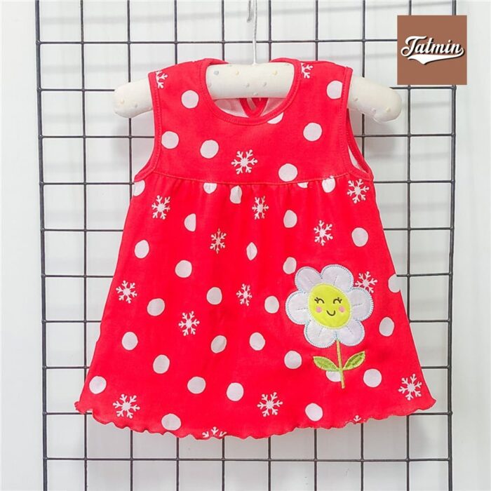 Summer Frock For Baby Girl (Red Spotted Flower)